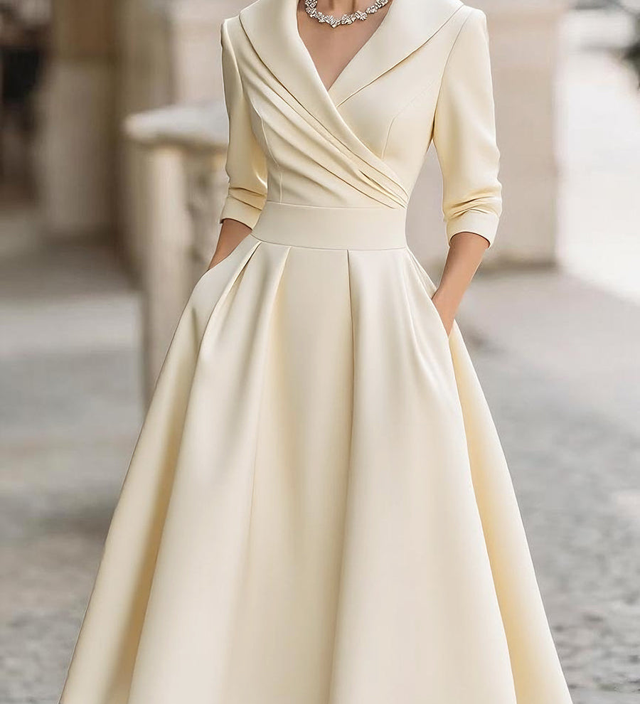 Marlowe | Vintage-Inspired Satin Midi Dress With Draped Collar