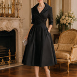 Marlowe | Vintage-Inspired Satin Midi Dress With Draped Collar