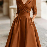 Marlowe | Vintage-Inspired Satin Midi Dress With Draped Collar