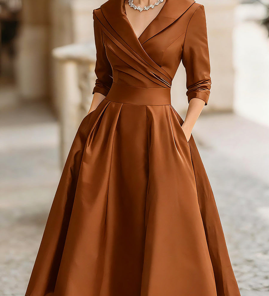 Marlowe | Vintage-Inspired Satin Midi Dress With Draped Collar