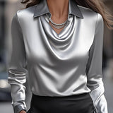 Estelle | Chemisier élégant en satin blanc à encolure drapée