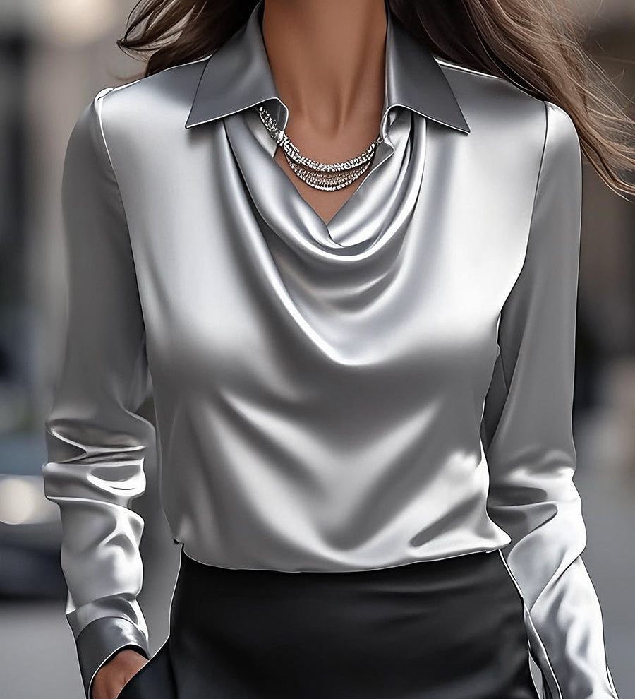 Estelle | Chemisier élégant en satin blanc à encolure drapée