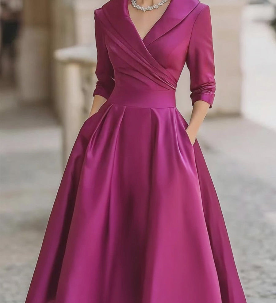 Marlowe | Vintage-Inspired Satin Midi Dress With Draped Collar