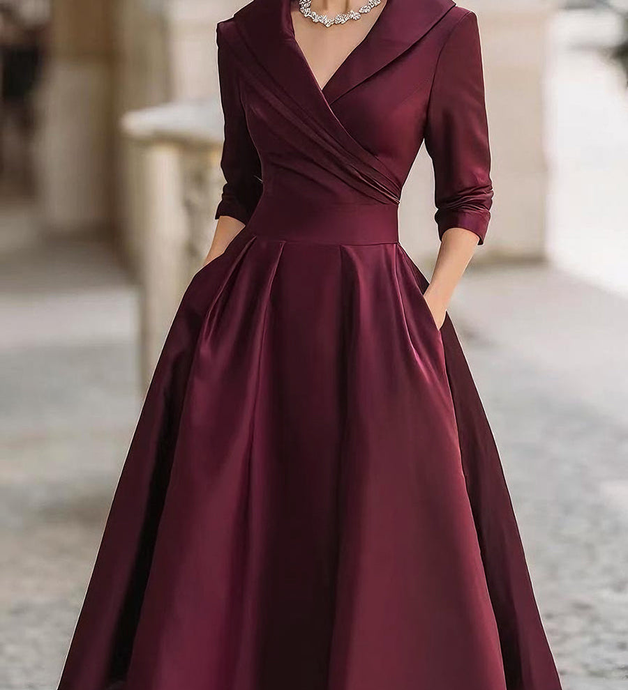 Marlowe | Vintage-Inspired Satin Midi Dress With Draped Collar