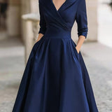 Marlowe | Vintage-Inspired Satin Midi Dress With Draped Collar