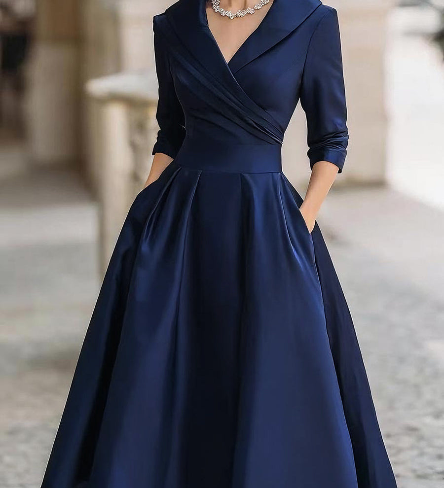 Marlowe | Vintage-Inspired Satin Midi Dress With Draped Collar