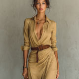 Melinda | Robe Longue Ceinturée à Revers pour Femme