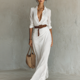 Melinda | Robe Longue Ceinturée à Revers pour Femme