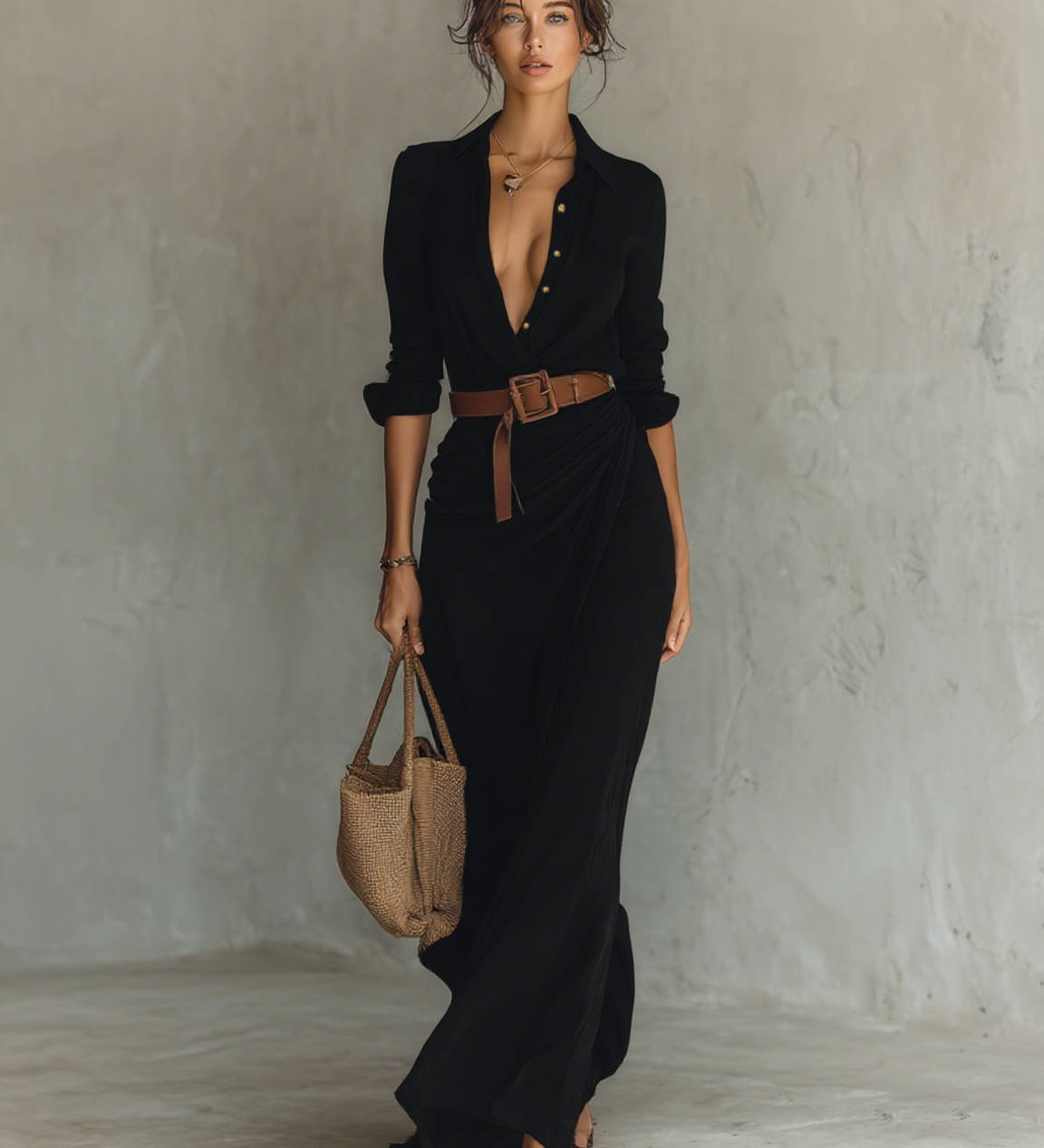 Melinda | Robe Longue Ceinturée à Revers pour Femme
