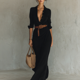 Melinda | Robe Longue Ceinturée à Revers pour Femme