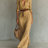 Melinda | Robe Longue Ceinturée à Revers pour Femme