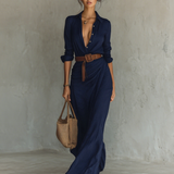 Melinda | Robe Longue Ceinturée à Revers pour Femme