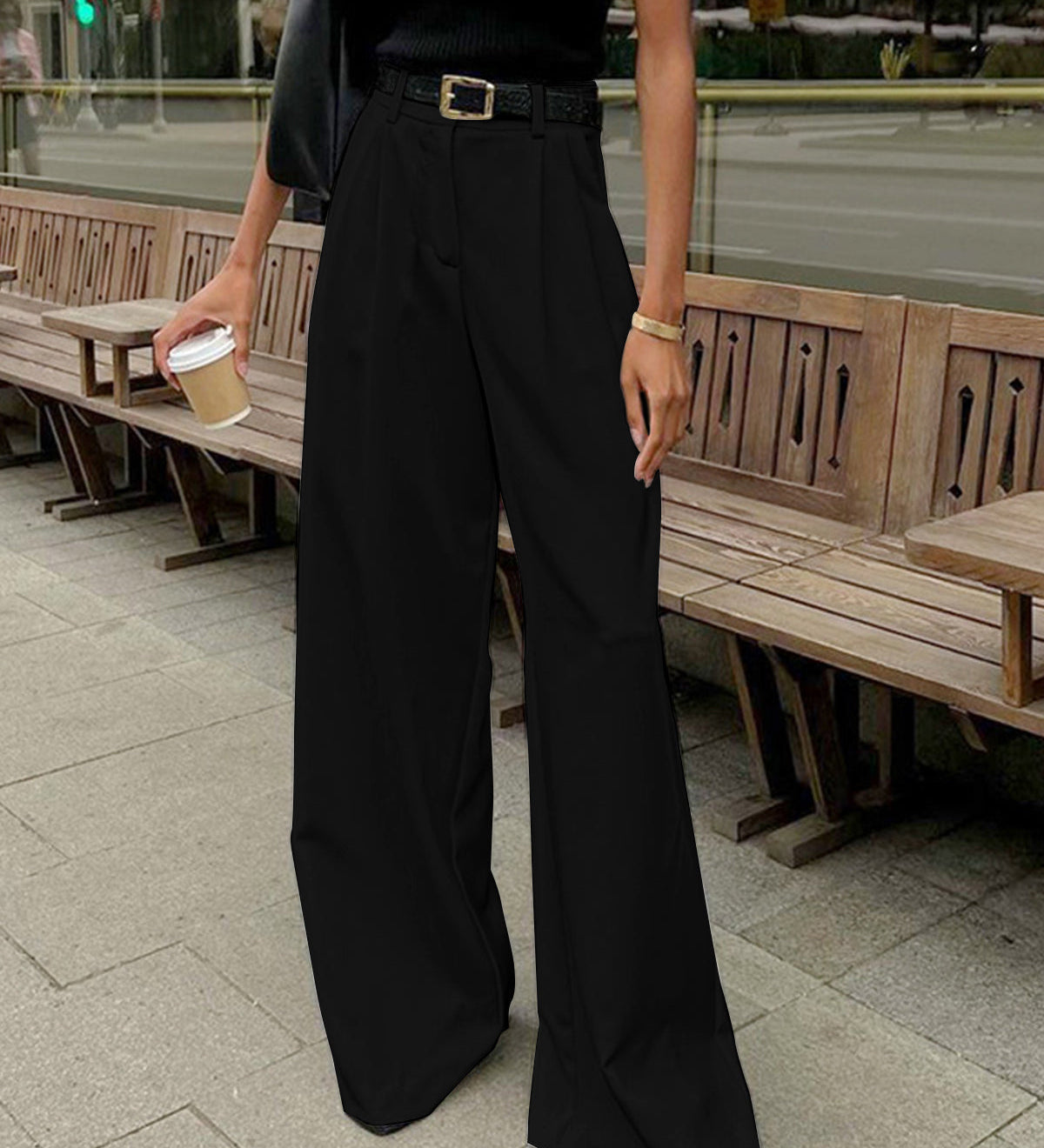 Manon | Pantalon large uni sans ceinture