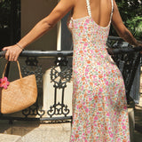Cymarie | Robe midi à bretelles fines et imprimé floral