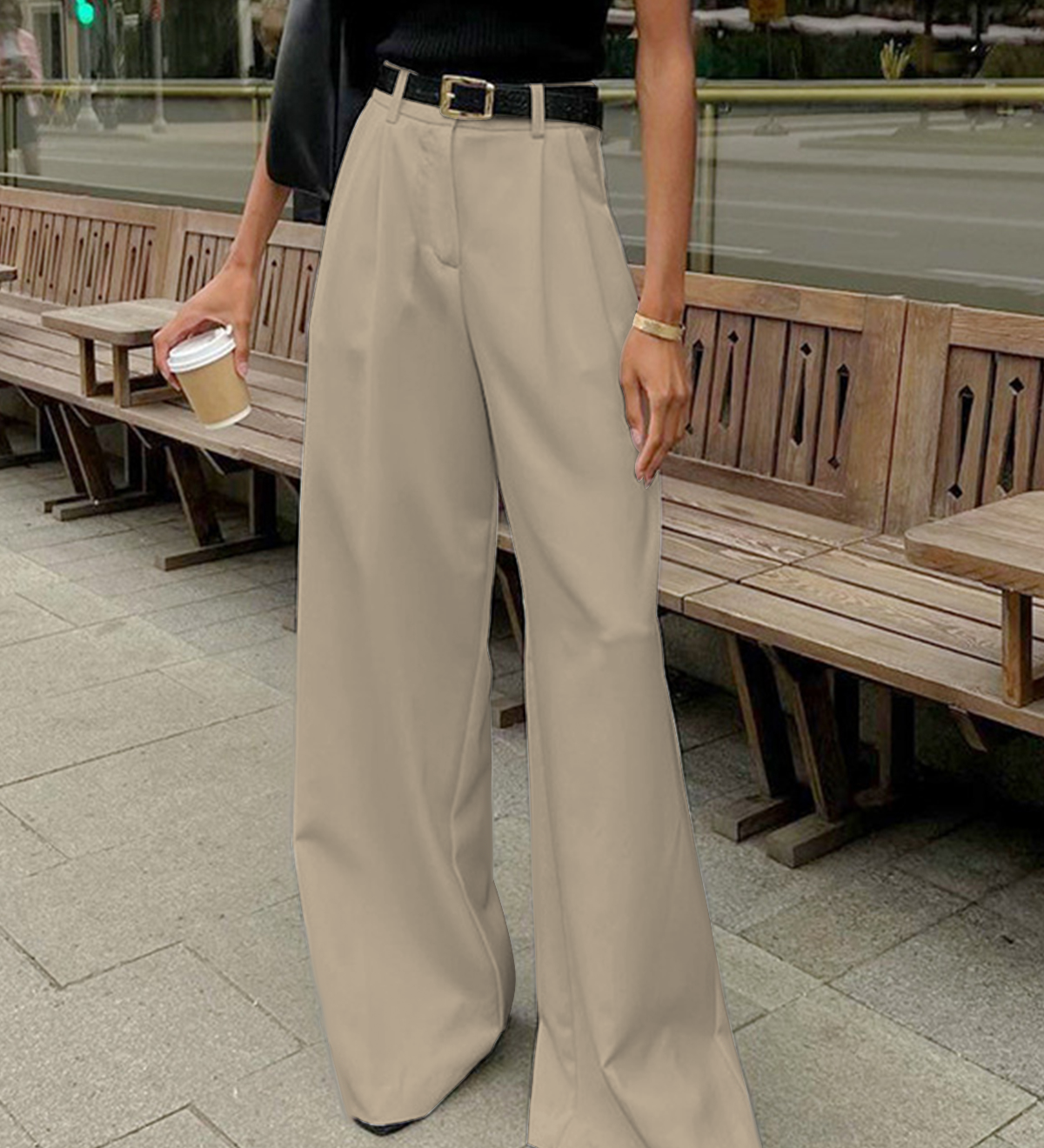 Manon | Pantalon large uni sans ceinture