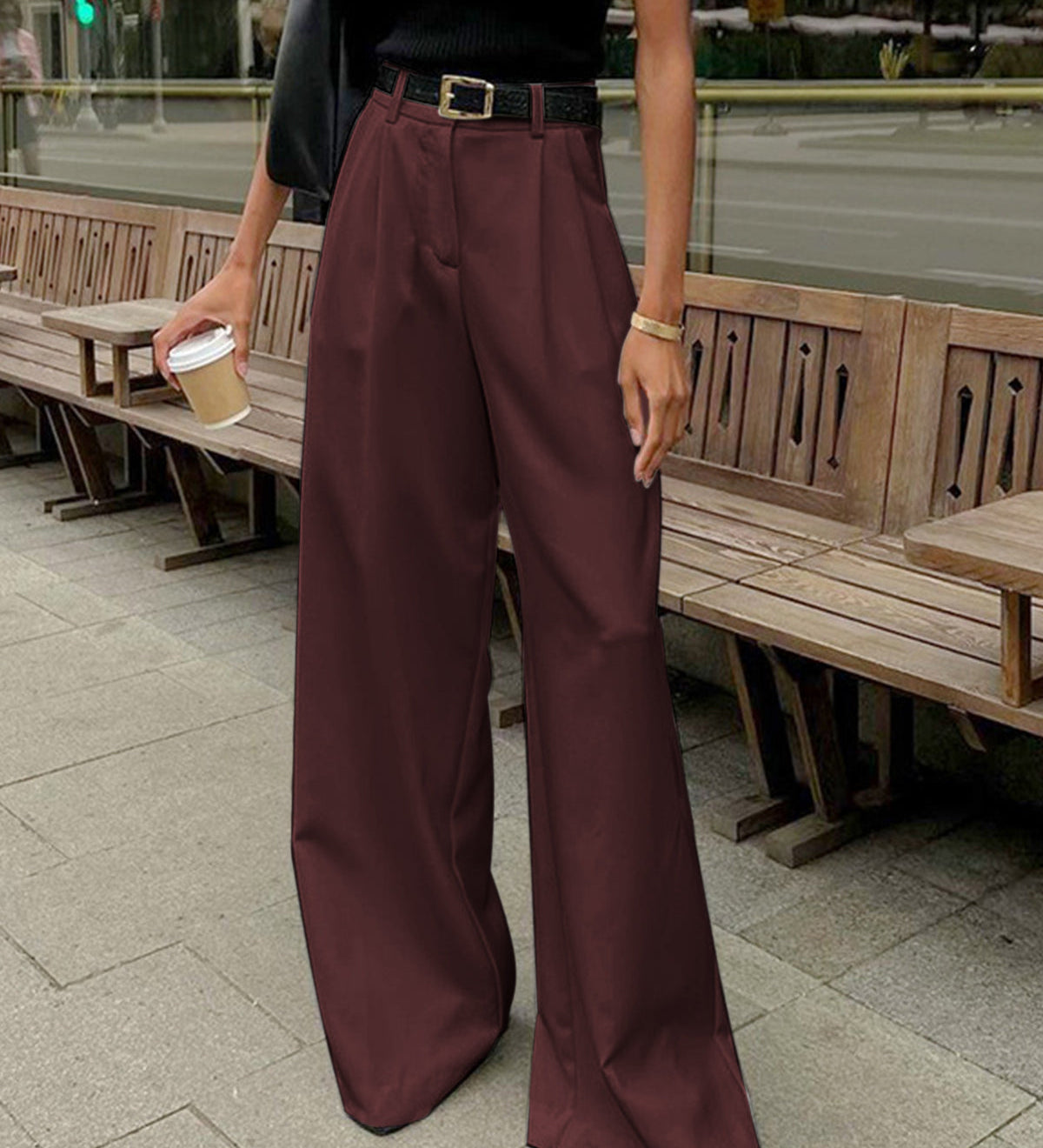Manon | Pantalon large uni sans ceinture