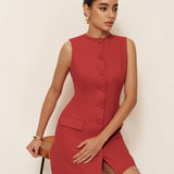 Sabine | Robe courte sans manches à boutons en coton et lin