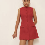 Sabine | Robe courte sans manches à boutons en coton et lin