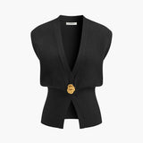 Camille | Gilet sans manches à col en V et détails boutonnés