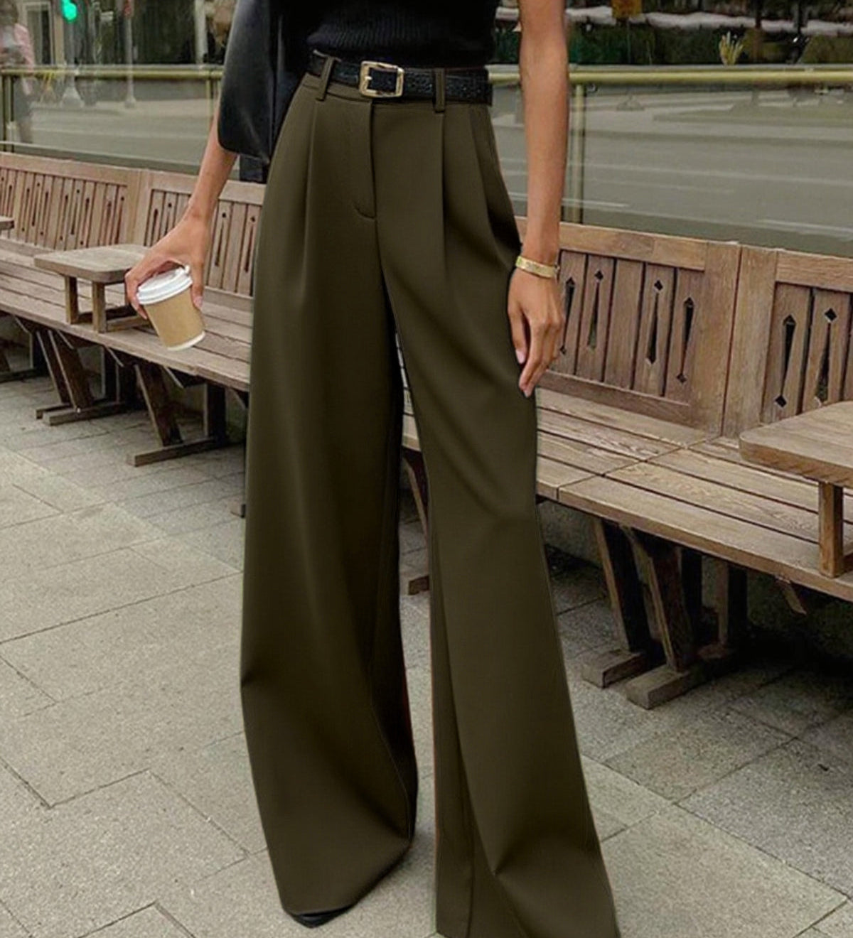 Manon | Pantalon large uni sans ceinture