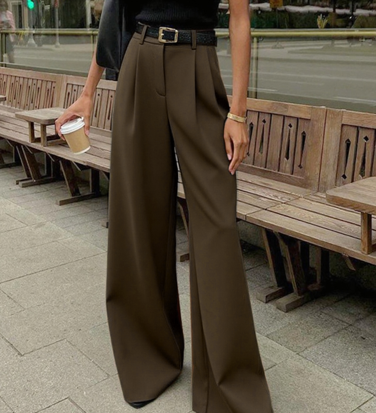 Manon | Pantalon large uni sans ceinture