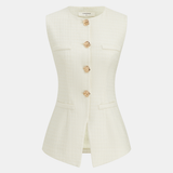 Elvie | Ensemble gilet et short en tweed à boutons métalliques