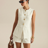 Elvie | Ensemble gilet et short en tweed à boutons métalliques