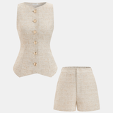Kambriah | Ensemble gilet boutonné en tweed et mini-short