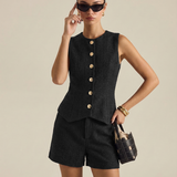 Kambriah | Ensemble gilet boutonné en tweed et mini-short