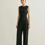 Béatrice | Ensemble haut asymétrique sans manches et pantalon plissé