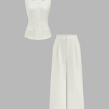 Céleste | Ensemble gilet et pantalon en coton et lin à col