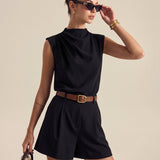 Claire | Ensemble haut drapé sans manches et short ceinturé
