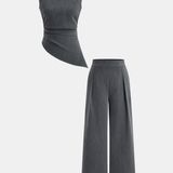 Béatrice | Ensemble haut asymétrique sans manches et pantalon plissé