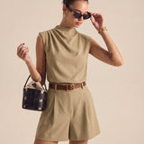 Claire | Ensemble haut drapé sans manches et short ceinturé