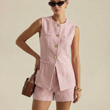 Elvie | Ensemble gilet et short en tweed à boutons métalliques
