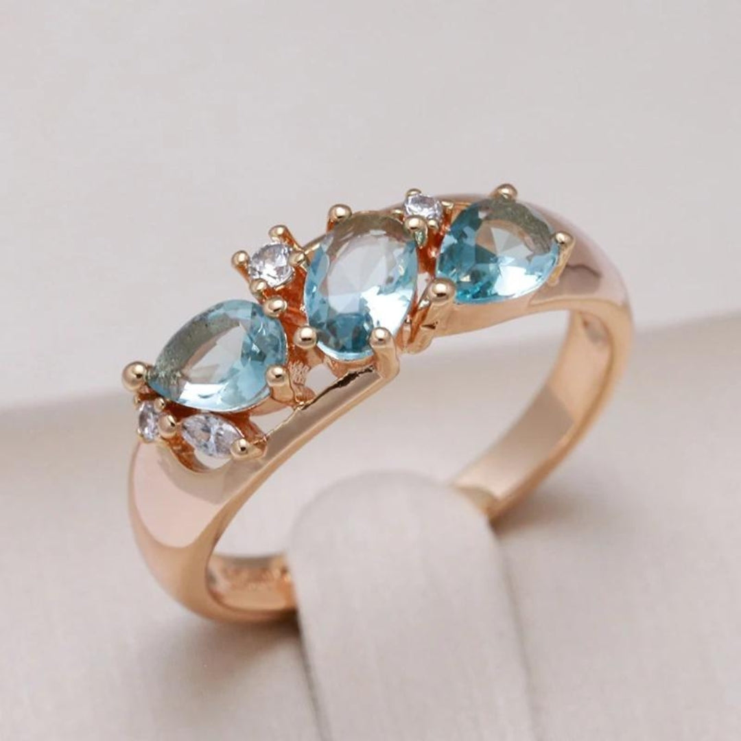 Bague Vintage Zirkonia Élégante en Or Blå