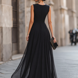 Draped High-Slit Layered Maxi Evening Dress