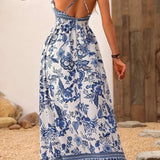 Chrystahl | Robe d'été bleue maxi