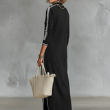 Clotilde | Robe longue sweat-shirt à col boutonné et à finitions blanches minimalistes pour femmes