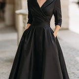 Marlowe | Vintage-Inspired Satin Midi Dress With Draped Collar