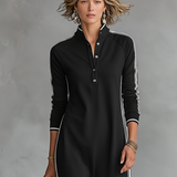 Clotilde | Robe longue sweat-shirt à col boutonné et à finitions blanches minimalistes pour femmes