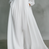 Émilie | Robe longue maxi minimaliste en coton et lin patchwork, col montant et manches longues