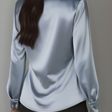 Estelle | Chemisier élégant en satin blanc à encolure drapée